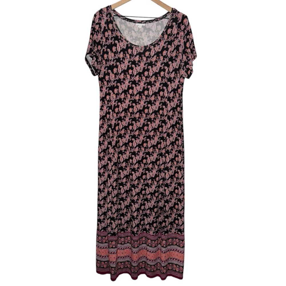 J Jill Floral Paisley Maxi Dress Short Sleeve Cottagecore Boho size‎ medium